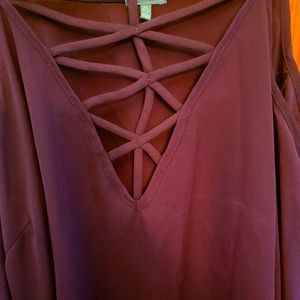 Long sleeve cold shoulder XL Charlotte Rousse Burgundy Blouse